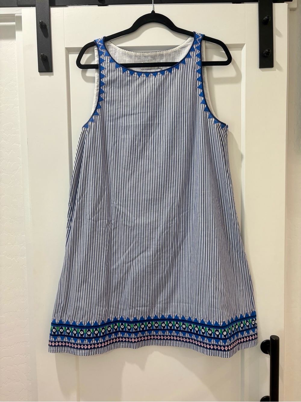 Vineyard Vines Blue and White Striped Mini Dress with Embroidered Hem